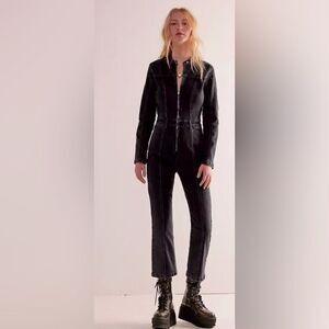 NEW WE•THE•FREE Free People Jumpsuit Overall Denim Black Size M